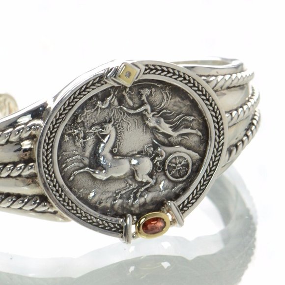 SeidenGang Solid 925 Sterling Silver & 18K Gold Cuff Bracelet - Picture 2 of 8